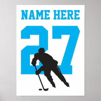 Personalised Hockey Player Number Turquoise Blue Poster