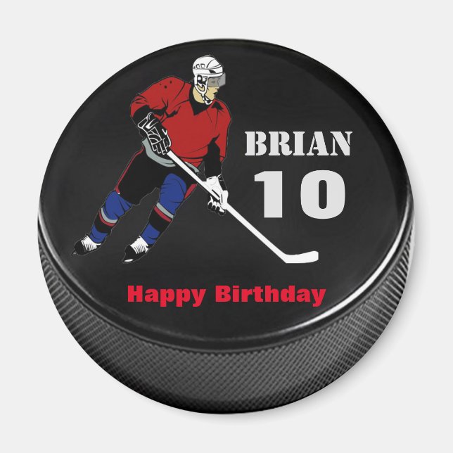 Personalised Hockey Puck Birthday Magnet (Front)