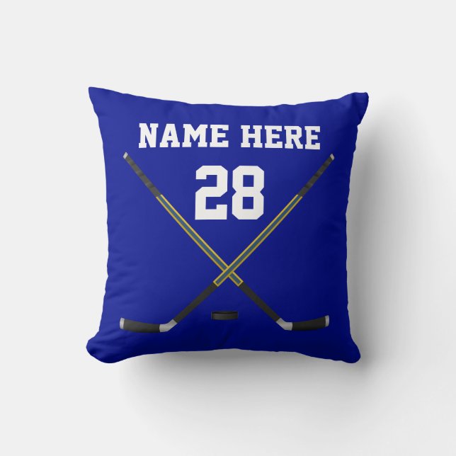 Personalised Hockey Throw Pillows YOUR COLOR, TEXT (Front)