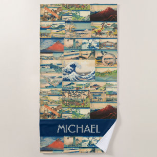 Personalised Hokusai Views of Mt. Fuji Beach Towel