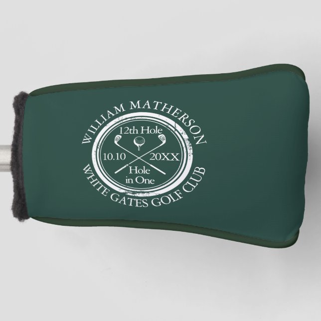 Personalised Hole in One Emerald Green Golf Head Cover (Front)