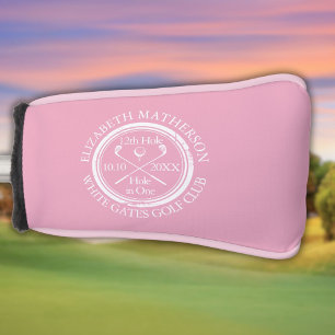 Personalised Hole in One Feminine Pink Golf Head Cover
