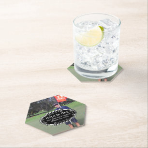 Personalised Hole In One Golf Photo and Stats Paper Coaster