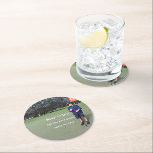 Personalised Hole In One Golf Photo and Stats Round Paper Coaster