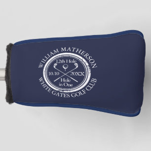 Personalised Hole in One Navy Blue Golf Head Cover