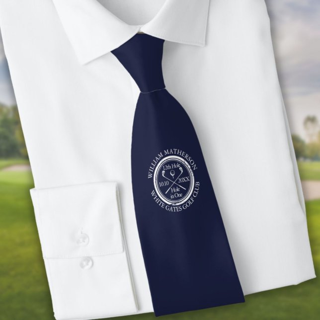 Personalised Hole in One Navy Blue Golf Neck Tie (Creator Uploaded)