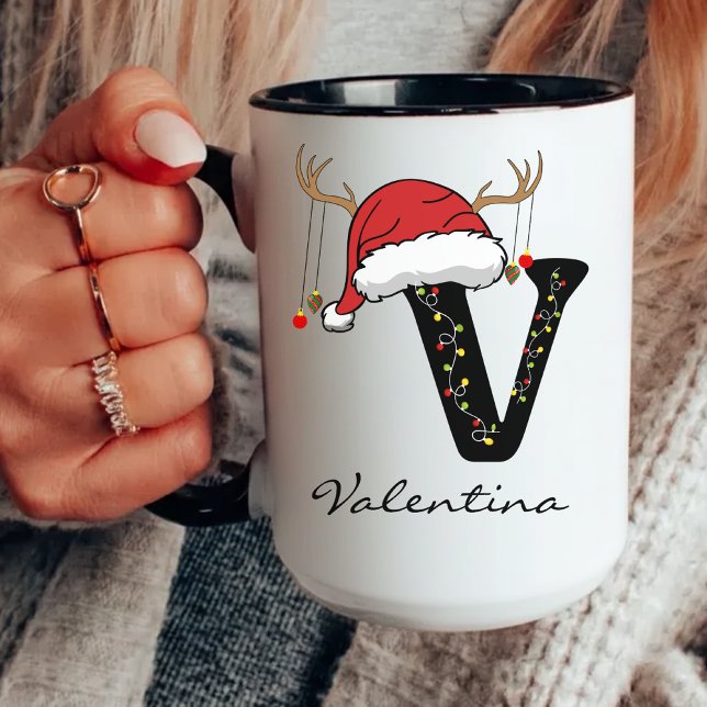 Personalised Holiday Alphabet Mug for Teachers (custom Christmas gift, Santa holiday mug, festive alphabet mug, holiday office gift for him or her,)