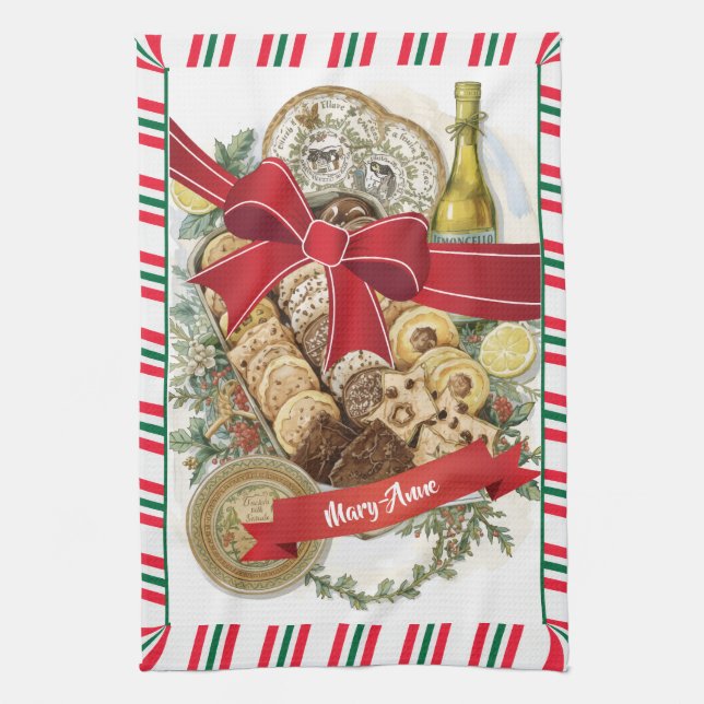 Personalised Holiday Chocolates & Cookies Tea Towel (Vertical)