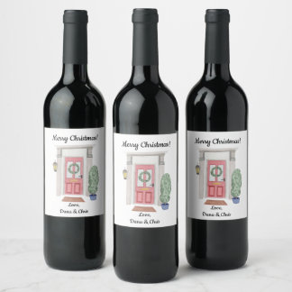 Personalised Holiday Doors Christmas Wine Label