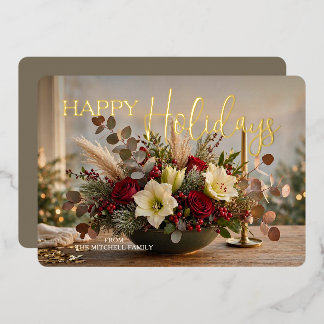 Personalised Holiday Floral Bouquet Photo Gold