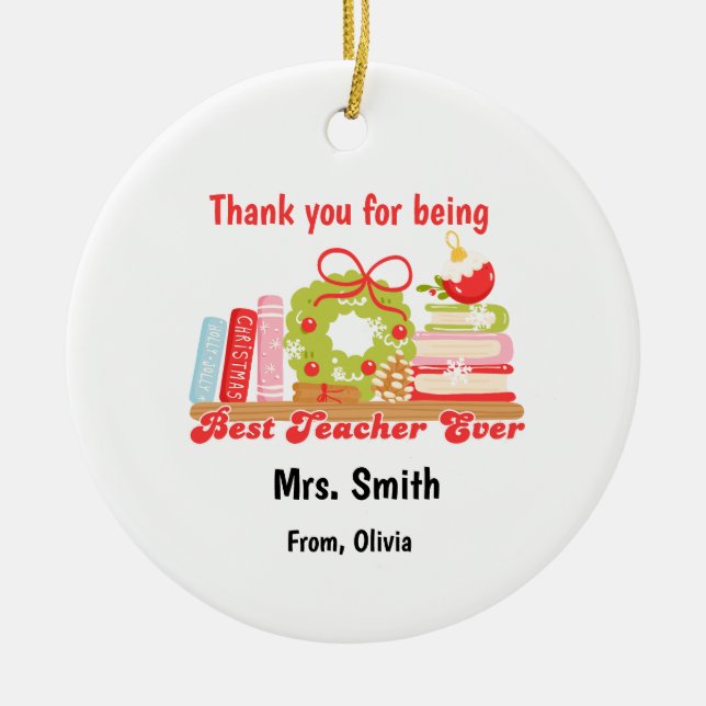 Personalised Holiday Gift for Educators Ceramic Tree Decoration (Front)