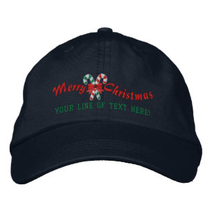 Personalised Holiday Greetings Candy Canes Embroidered Hat