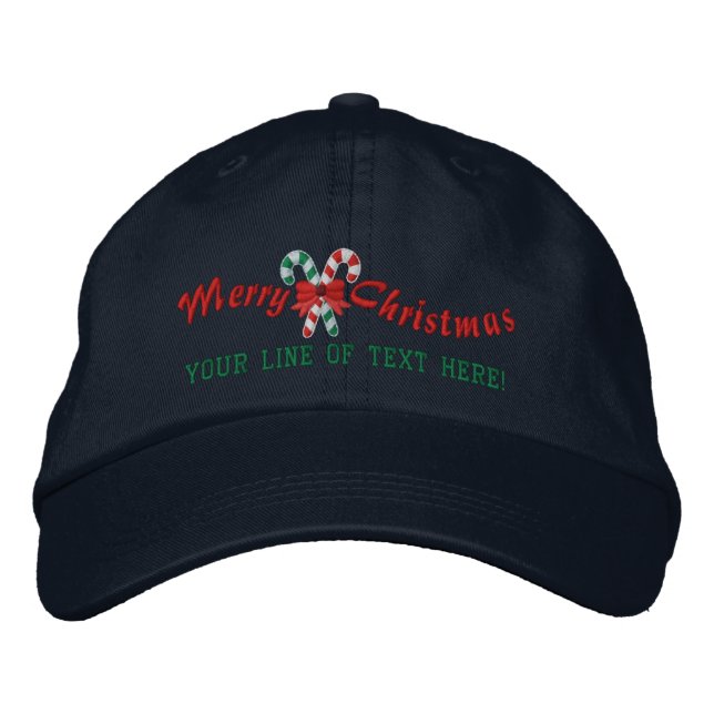 Personalised Holiday Greetings Candy Canes Embroidered Hat (Front)