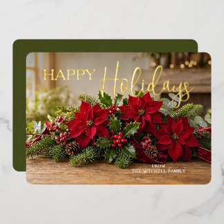 Personalised Holiday Poinsettia Bouquet Photo Gold