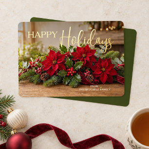 Personalised Holiday Poinsettia Bouquet Photo Gold