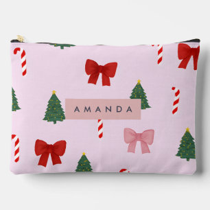 Personalised Holiday Tree & Candy Cane Pattern Accessory Pouch