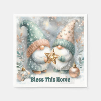 Personalised Holiday Winter Gnome Bless This Home  Napkin
