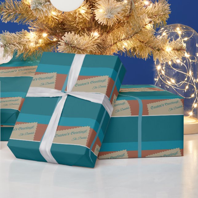 Personalised Holiday Wish on Earthy Tones and Blue Wrapping Paper (Holidays)