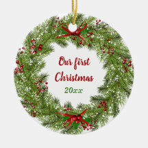 Personalised Holiday Wreath Christmas Ceramic Orna