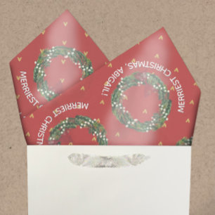 Personalised Holiday Wreath & Gold Hearts Tissue Paper