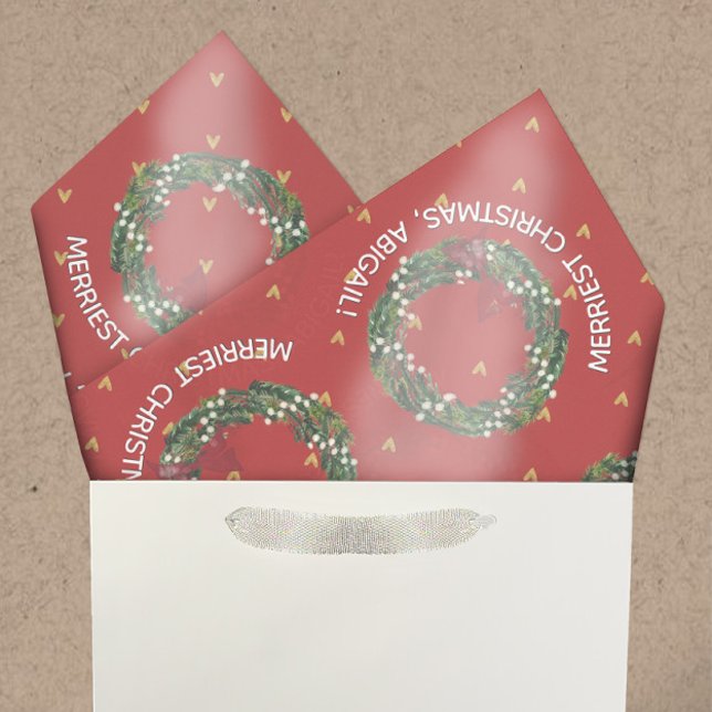 Personalised Holiday Wreath & Gold Hearts Tissue Paper (Creator Uploaded)