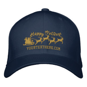 Personalised Holidays Santa Sleigh Ride Scene Embroidered Hat