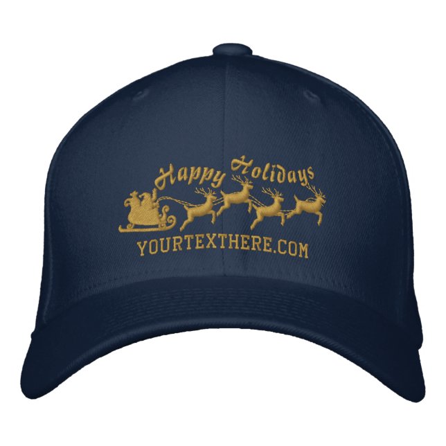 Personalised Holidays Santa Sleigh Ride Scene Embroidered Hat (Front)