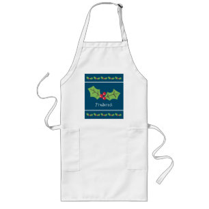 Personalised Holly & Berries Christmas Long Apron