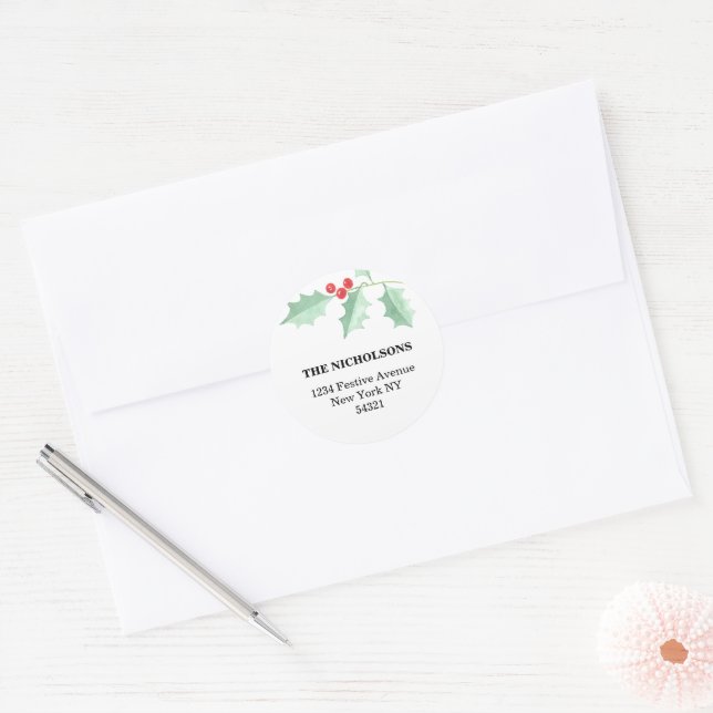 Personalised Holly Christmas Address Classic Round Sticker (Envelope)