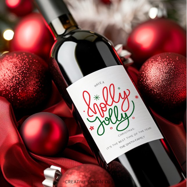Personalised Holly Jolly Christmas Gift Wine Label (Creator Uploaded)