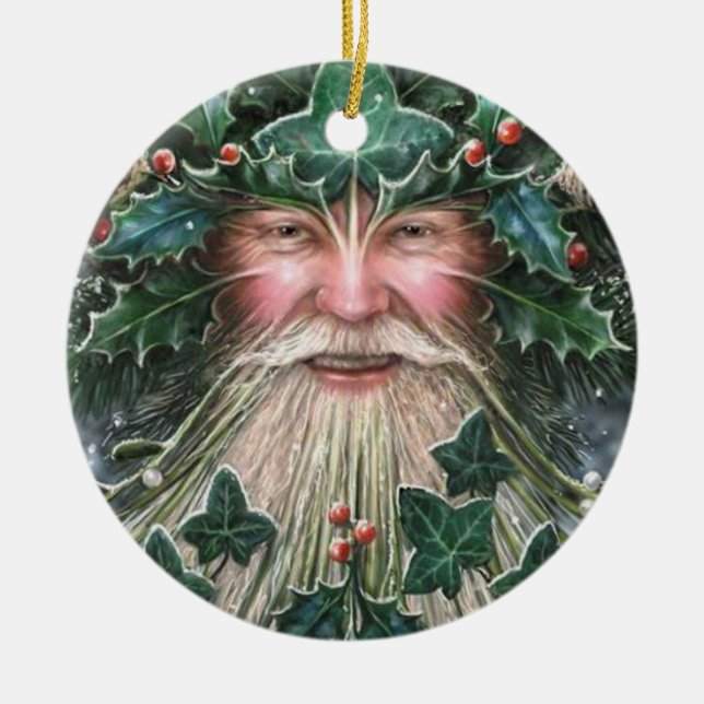 Personalised Holly King/Yuletide Ceramic Tree Decoration (Front)