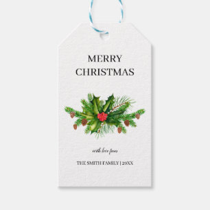 Personalised Holly Pine & Berry Merry Christmas Gift Tags