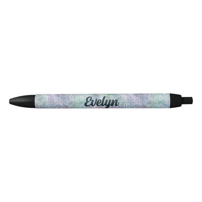 Personalised Holographic Glitter Black Ink Pen (Front)