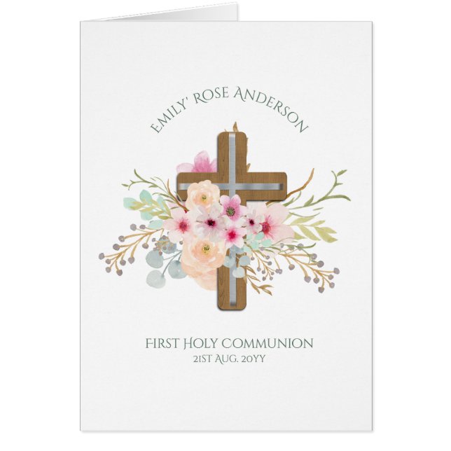 Personalised Holy Communion Floral Cross (Front)