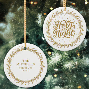 Personalised Holy Night Gold Script Keepsake Ceramic Tree Decoration