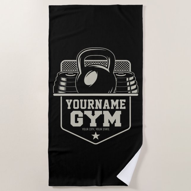 Personalised Home GYM Kettlebell Fitness Trainer  Beach Towel (Front)
