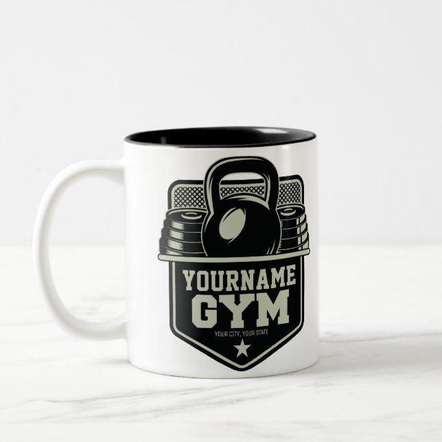 Personalised Home GYM Kettlebell Fitness Trainer  Two-Tone Coffee Mug (Left)