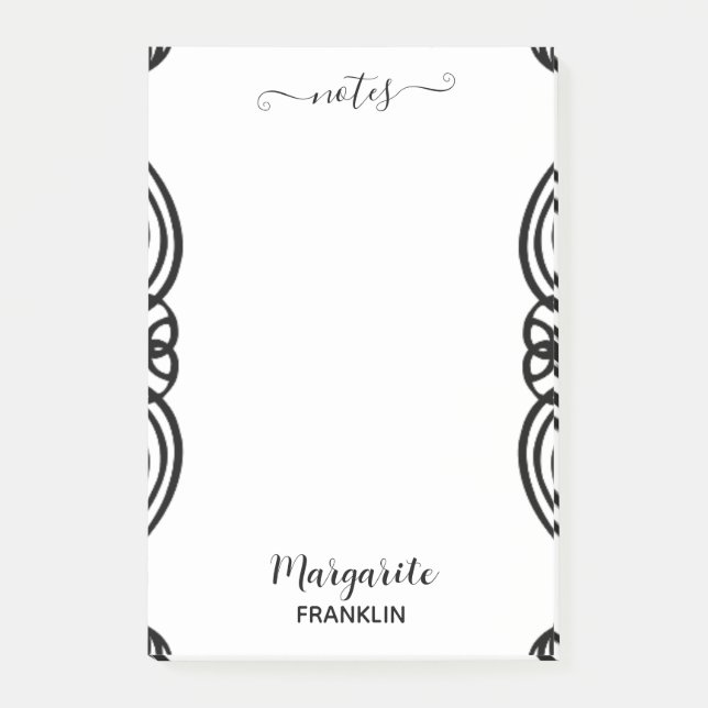Personalised Home Office B&W Curly Notes (Front)