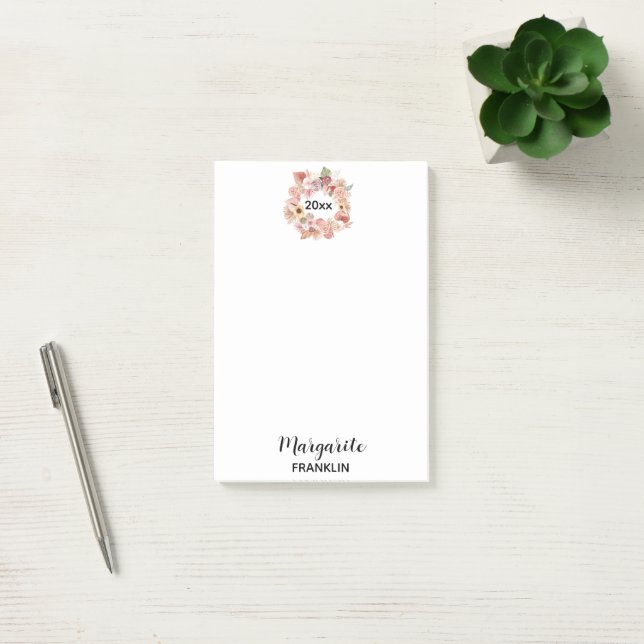 Personalised Home Office Dated Pink Boho Florals P Post-it Notes (Office)