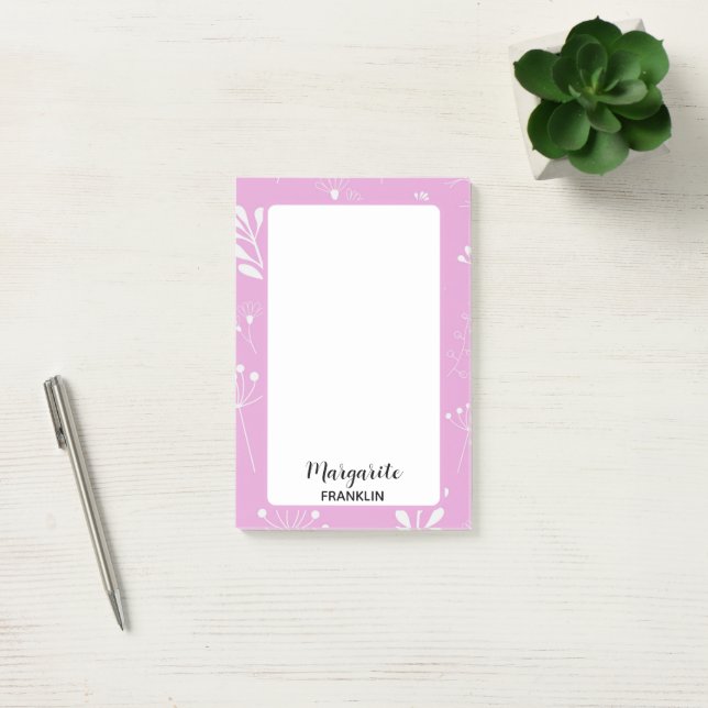 Personalised Home Office Med. Pink Floral Post-it Notes (Office)