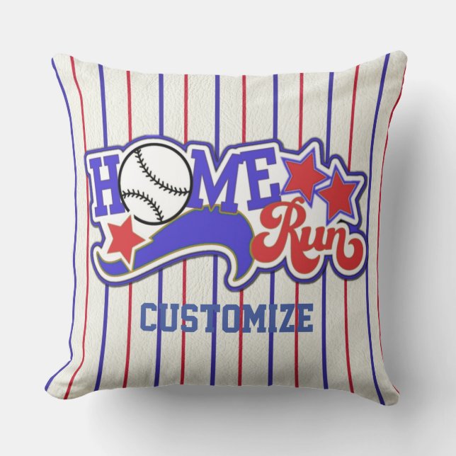 Personalised Home Run Baseball Striped Cushion (Front)