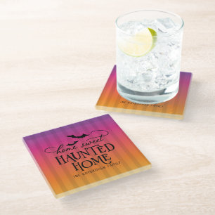 Personalised Home Sweet Haunted Home Halloween Glass Coaster