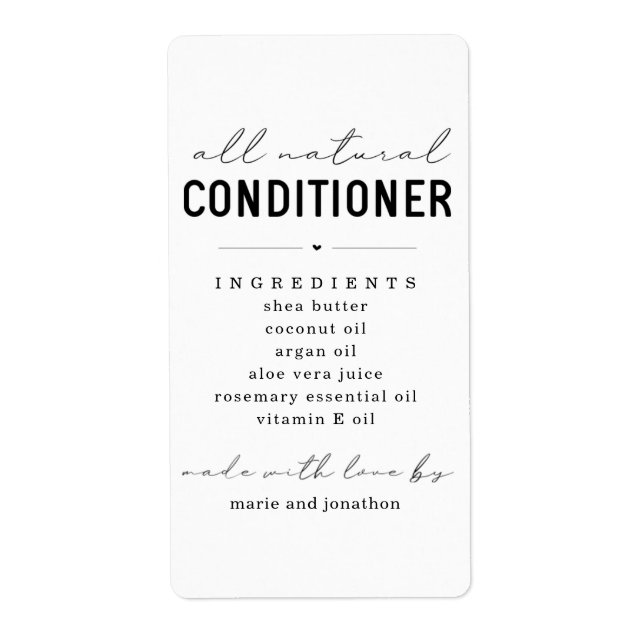 Personalised Homemade Conditioner Label (Front)