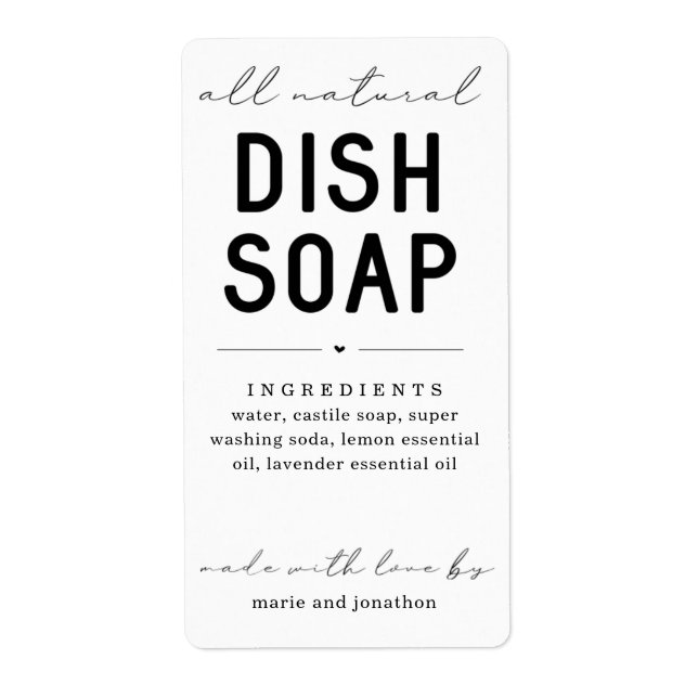 Personalised Homemade Dish Soap Label (Front)