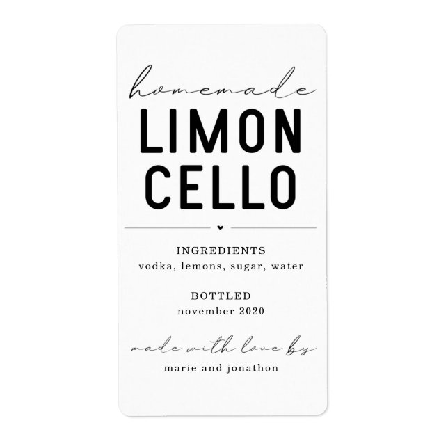 Personalised Homemade Limoncello Bottle Label (Front)