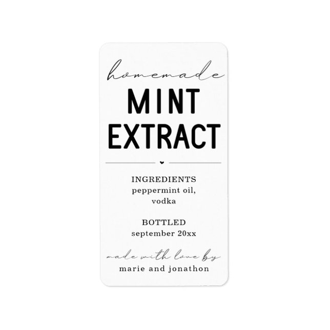 Personalised Homemade Mint Extract Label (Front)