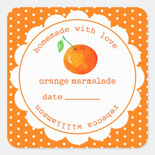 Personalised  Homemade Orange Marmalade Jar Square Square Sticker (Front)