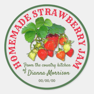 Personalised Homemade Strawberry Jam Custom Text Classic Round Sticker