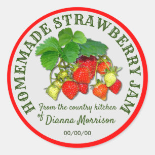 Personalised Homemade Strawberry Jam Custom Text Classic Round Sticker