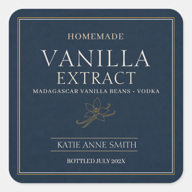 Personalised Homemade Vanilla Extract Blue Square Sticker (Front)